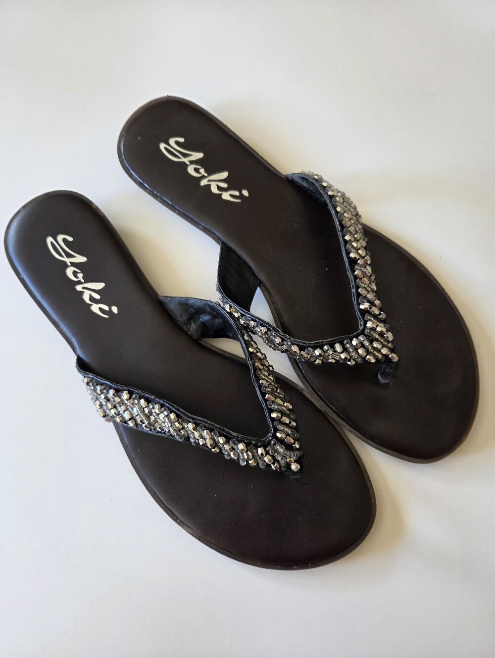 Yoki Black Faux-Leather Flip Flops Sandals